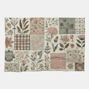 Linge De Cuisine Parcelle à écorce rose verdoyante et fleurie rusti