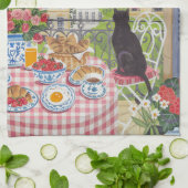 Linge De Cuisine Paris Balcony Cat Breakfast Eiffel Tower Tea Towel (Plié)