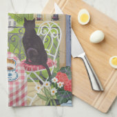 Linge De Cuisine Paris Balcony Cat Breakfast Eiffel Tower Tea Towel (Quart Plié)