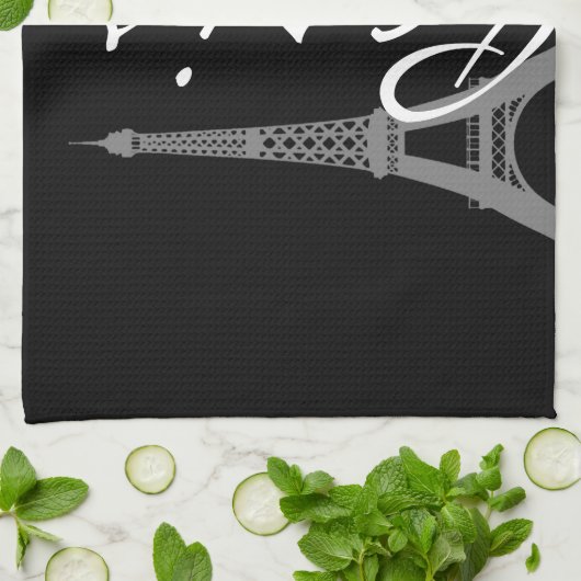 Linge De Cuisine Paris ; Houndstooth noir et blanc (Plié)