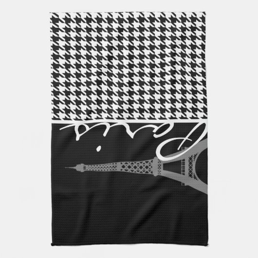 Linge De Cuisine Paris ; Houndstooth noir et blanc (Vertical)