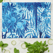 Linge De Cuisine Parrot dans un cadre de jungle, Indigo bleu et bla (Plié)