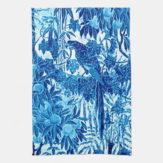 Linge De Cuisine Parrot dans un cadre de jungle, Indigo bleu et bla (Vertical)