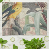 Linge De Cuisine Parrot Jaune Tropical Antique Fleur (Plié)