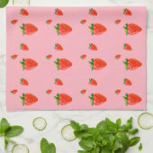 Linge De Cuisine Parti rose Motif aux fraises rouges (Plié)