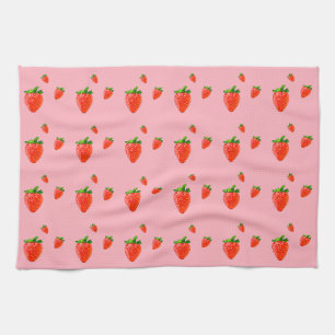 Linge De Cuisine Parti rose Motif aux fraises rouges