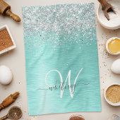 Linge De Cuisine Parties scintillant argentée turquoise en métal br