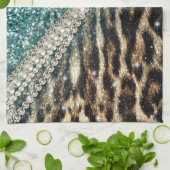 Linge De Cuisine Parties scintillant Bleu Empreinte de léopard chic (Plié)