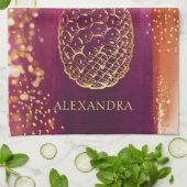 Linge De Cuisine Parties scintillant d'ananas rose personnalisée (Plié)