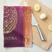 Linge De Cuisine Parties scintillant d'ananas rose personnalisée (Quart Plié)