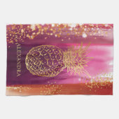 Linge De Cuisine Parties scintillant d'ananas rose personnalisée (Horizontal)