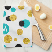 Linge De Cuisine Parties scintillant d'or, Cercles noirs et bleus M (Quart Plié)