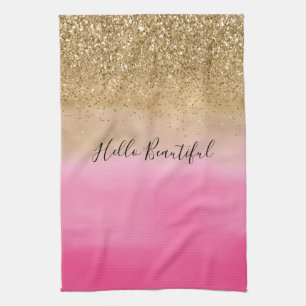 Linge De Cuisine Parties scintillant d'or Girl Rose Aquarelle