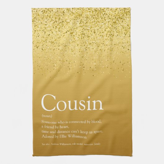 Linge De Cuisine Parties scintillant d'or Glam Fun Meilleur Cousin (Vertical)