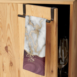 Linge De Cuisine Parties scintillant d'or Marbre blanc brillant Bou