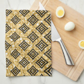 Linge De Cuisine Parties scintillant d'or Motif noir Rhomboid (Quart Plié)