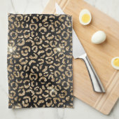 Linge De Cuisine Parties scintillant en verre noir d'or Leopard (Quart Plié)