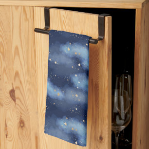 Linge De Cuisine Parties scintillant Gold Stars Dark Blue Sky Motif