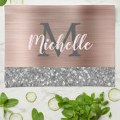 Linge De Cuisine Parties scintillant gris argent monogramme gouttes (Plié)