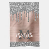 Parties scintillant gris argent monogramme gouttes