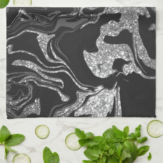 Linge De Cuisine Parties scintillant moderne en gris noir (Plié)