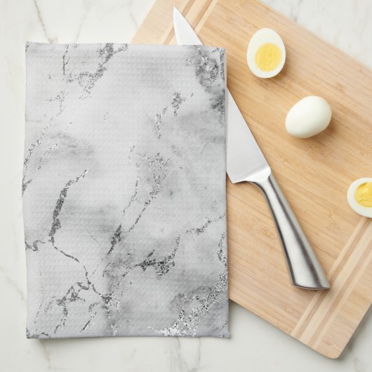 Linge De Cuisine Parties scintillant moderne en marbre blanc et arg (Quart Plié)