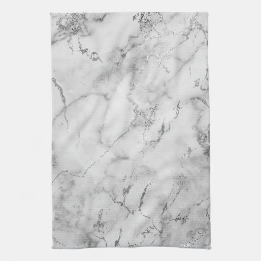 Linge De Cuisine Parties scintillant moderne en marbre blanc et arg (Vertical)