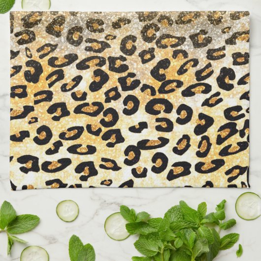 Linge De Cuisine Parties scintillant moderne Leopard Motif Gold  Om (Plié)