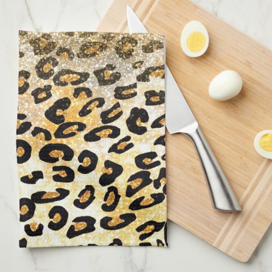Linge De Cuisine Parties scintillant moderne Leopard Motif Gold  Om (Quart Plié)