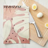 Linge De Cuisine Parties scintillant rose Feuilles tropicaux (Quart Plié)