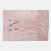 Linge De Cuisine Parties scintillant rose gouttes Monogramme Script (Horizontal)