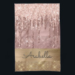 Linge De Cuisine Parties scintillant Rose Rose Gold Drivers Nom per<br><div class="desc">Parties scintillant d'or rose moderne, de luxe, dégoulinant sur l'or et doré rose rayures de parties scintillant couleur or personnalisé serviette de cuisine monogramme. Ce design présente des rayures de parties scintillant étincelantes et du métal brossé en or, ainsi que des parties scintillant de couleur or rose rose rousse avec...</div>