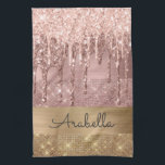Linge De Cuisine Parties scintillant Rose Rose Gold Drivers Nom per<br><div class="desc">Parties scintillant d'or rose moderne, de luxe, dégoulinant sur l'or et doré rose rayures de parties scintillant couleur or personnalisé serviette de cuisine monogramme. Ce design présente des rayures de parties scintillant étincelantes et du métal brossé en or, ainsi que des parties scintillant de couleur or rose rose rousse avec...</div>