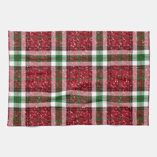 Linge De Cuisine Parties scintillant traditionnelle rouge et verte (Horizontal)