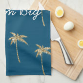 Linge De Cuisine Parties scintillant Tropical Blue Gold Palm Trees (Quart Plié)