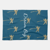 Linge De Cuisine Parties scintillant Tropical Blue Gold Palm Trees (Horizontal)