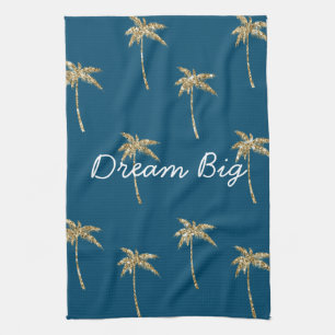 Linge De Cuisine Parties scintillant Tropical Blue Gold Palm Trees