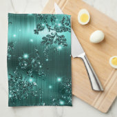Linge De Cuisine Parties scintillant Turquoise et floral Foil (Quart Plié)