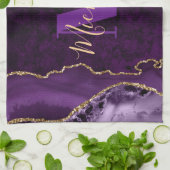 Linge De Cuisine Parties scintillant violet et or marbre Agate Mono (Plié)