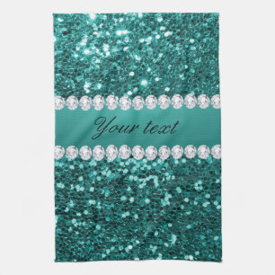 Linge De Cuisine Parties scintillantes turquoises chics et diamants