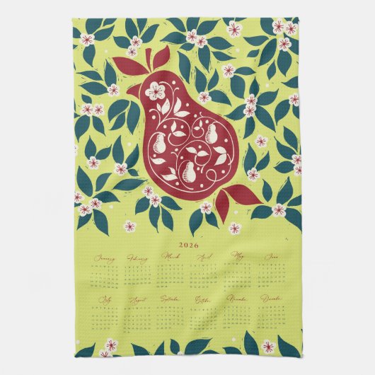 Linge De Cuisine Partridge Pear Tree 2026 Calendar - Bartlett Green (Vertical)