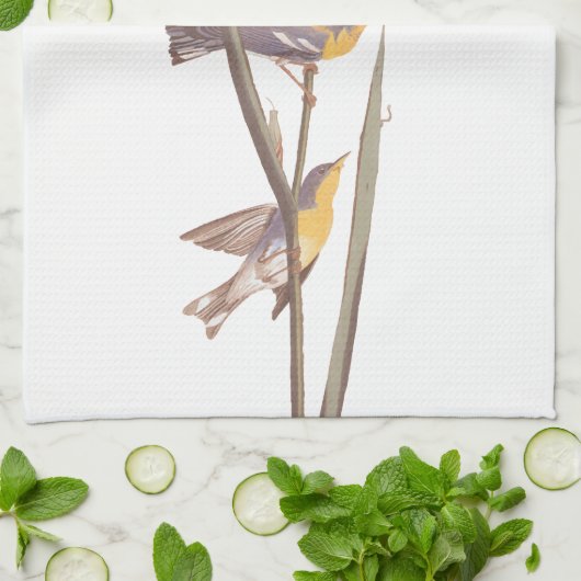 Linge De Cuisine Paruline à dos jaune bleu Audubon (Plié)