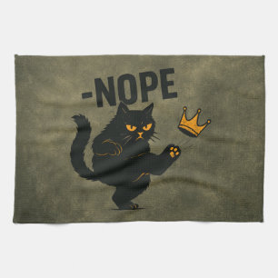 Linge De Cuisine Pas De Rois En Amérique Chat Noir Drôle Kicking Cr