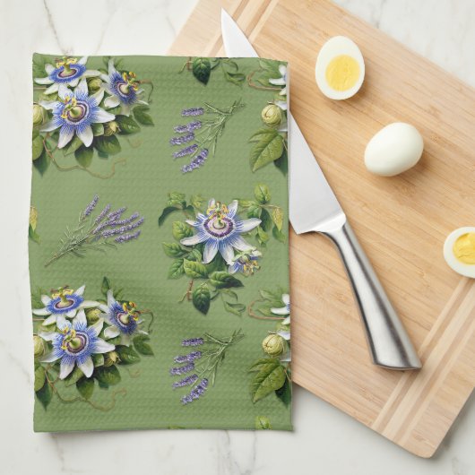 Linge De Cuisine Passionflower Sage Vert Floral Cuisine Plat Servie (Quart Plié)