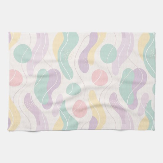 Linge De Cuisine Pastel Abstract Seamless Pattern Waves and Circles (Horizontal)
