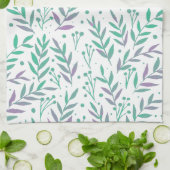 Linge De Cuisine Pastel aquarelle branches pourpre et vert (Plié)
