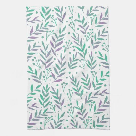 Linge De Cuisine Pastel aquarelle branches pourpre et vert (Vertical)