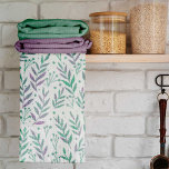 Linge De Cuisine Pastel aquarelle branches pourpre et vert<br><div class="desc">Joli et tendance feuillage pourpre et vert. Illustration botanique d'aquarelle mignonne et moderne motif avec branches pastel violet et vert.</div>