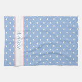 Linge De Cuisine Pastel Bleu aux Coeurs Blancs Personnalisé (Horizontal)