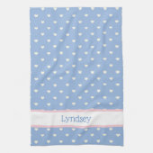 Linge De Cuisine Pastel Bleu aux Coeurs Blancs Personnalisé (Vertical)